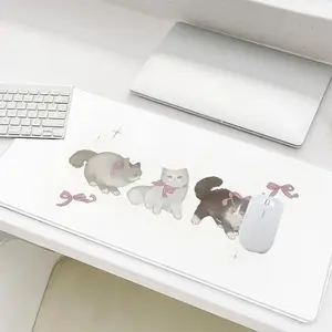 Cat Pattern Mouse Pad, Rectangle Gaming Mouse Pad, Office Desk Keyboard Mat for Home Office Game Room Desk, Non-Slip Rubber Base Stitched Edge Desk Pad
