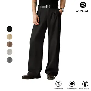 Runcati Mens Baggy Dress Pants Old Money Pleated 30"/32" Casual Wide Leg Slacks Relaxed Fit Lightweight Work Business Trouser Father's  Day Gift