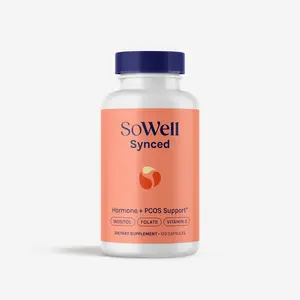 SoWell Synced Hormone & PCOS Support Supplement with Myo-Inositol D-Chiro Inositol Folate Vitamin D for Balanced Hormones and Fertility 120 Capsules
