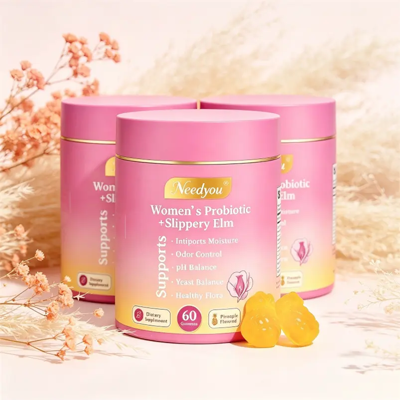 All-in-One Women Probiotic Gummy Supplements, Tropical Pineapple Flavor with Slippery Elm & Prebiotics, Support Healthy Vaginal pH & Reduce Dryness, 60 Gummies