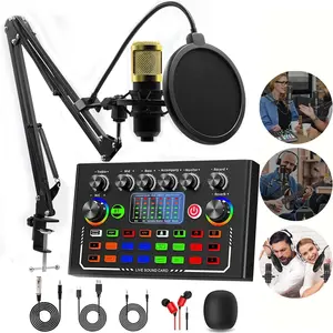 F009 Audio Mixer Console, with 16 Live Sound Effects & 4 Voice Modulation & Vocal Eliminator & Ducking & Loop Back & Internal Play, for Podcast Equipment Karaoke Gaming Live Streaming Recording for PC/Mac/Smartphone