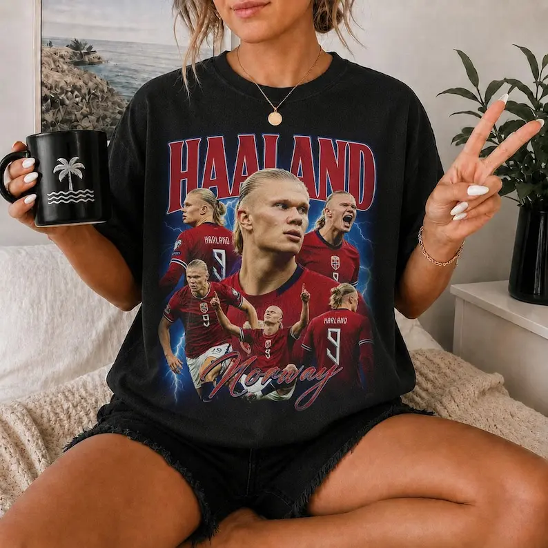 Erling Haaland Vintage Bootleg Shirt, Norway Soccer Graphic Tee, Retro 90s Football T-Shirt, Haaland Fan Gift, Distressed Sports Tee