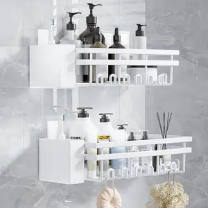 2 Pcs Shower, Shelves, Shower Shelves Wall Shelf Rack Accessories with Toothbrush Holder No Drilling, Organizers and for Home &