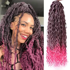 Goddess Locs Crochet Hair 22Inch 6Packs Crochet Locs With Curly Ends,Boho Goddess Loc Bohemian Crochet Braids for Black Women(1B/pink, 22inch)