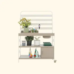 Potting Bench with Expansive Work Surface Integrated Metal Soil Basin Weatherproof Durable All-metal Construction Heavy-Duty Capacity up to 265 lbs Infinitely Customizable for Outdoor Use
