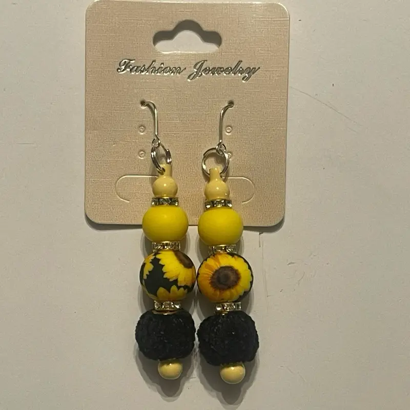 Sunshine Bloom Earrings - Handcrafted Sunflower & Textured Bead Dangles