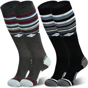 Heavy Duty Thermal Ski Socks - 2 Pairs Warm Wool Snow Socks for Men & Women, Knee High