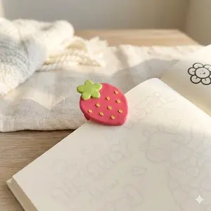 Handmade Strawberry Polymer Clay Page Clip Kawaii Stationery Gift for Coloring Enthusiasts Multi-Purpose Planner Clip Chunky Bookmark Photo Holder Desk Decor
