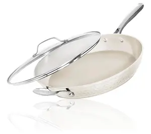 Gotham Steel Hammered Cream 14'' Ultra NonstickFry Pan w/ Lid