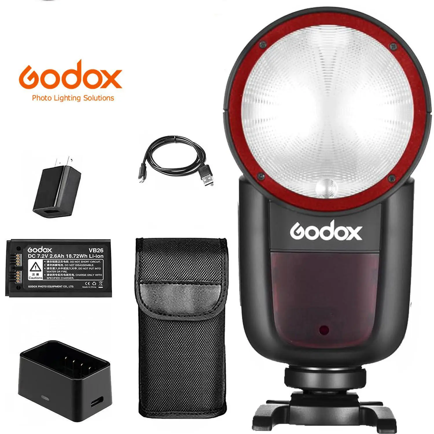 Godox V1-C USA Version Wireless Digital Camera Flash Speedlite for Canon, 76Ws, 2.4G TTL, 1/8000 HSS, 480 Full Power Shots, 1.5s Recycle Time, 2600mAh Li-ion Battery, 10-Level LED Modeling Lamp, Camera Photography Accessory