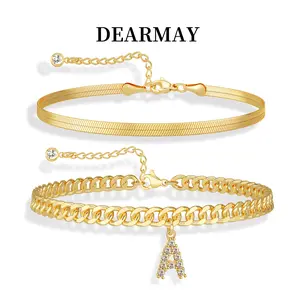 Dearmay Ankle Bracelet for Women Stack Gold Anklet with Letter Pendant Summervibes Adjustable Anklet Set Stackable Jewelry Summer Beach Accessories Gift for Girls Best Gift For Mother' s Day