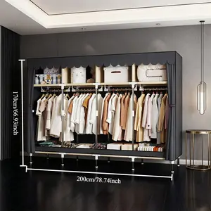 Stable Fabric Closet with 16mm Metal Frame - 4 Hanging Sections & 4 Storage Compartments, Thick Non-Woven Dust Cover (78.7x17.7x66.9in) clothing storage Closet Organizer apartment  dressers for bedroom furniture set Modern Armoire Wardrobe Wardrobe Ideas