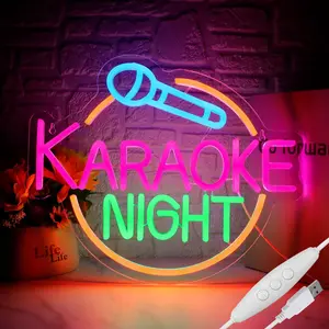ROSNEK Multicolor LED Karaoke Neon Sign with Microphone Design, USB-Powered Color Changing Nightlight, Neon Accent Lights for Vibrant Karaoke Night, Bar Home Decor Gift