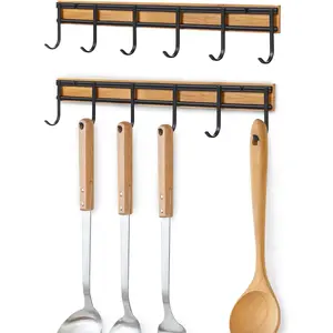 2 Sets Heavy Duty Wall Mounted Kitchen Utensil Hanger Organizer Rack with 6 Hooks, Wall Holder for Hanging Cooking Utensils and Shower Utensils
