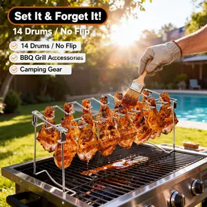 Outdoor BBQ Chicken Leg Rack, Stainless Steel Grilling Stand, Barbecue Utensils, Barbecue Accessories, Grill Accessories For Outdoor Grill, Grilling Tools, Holds 14 Chicken Legs/wings, Vertical Design, Vertical Cooking, No Flipping Required