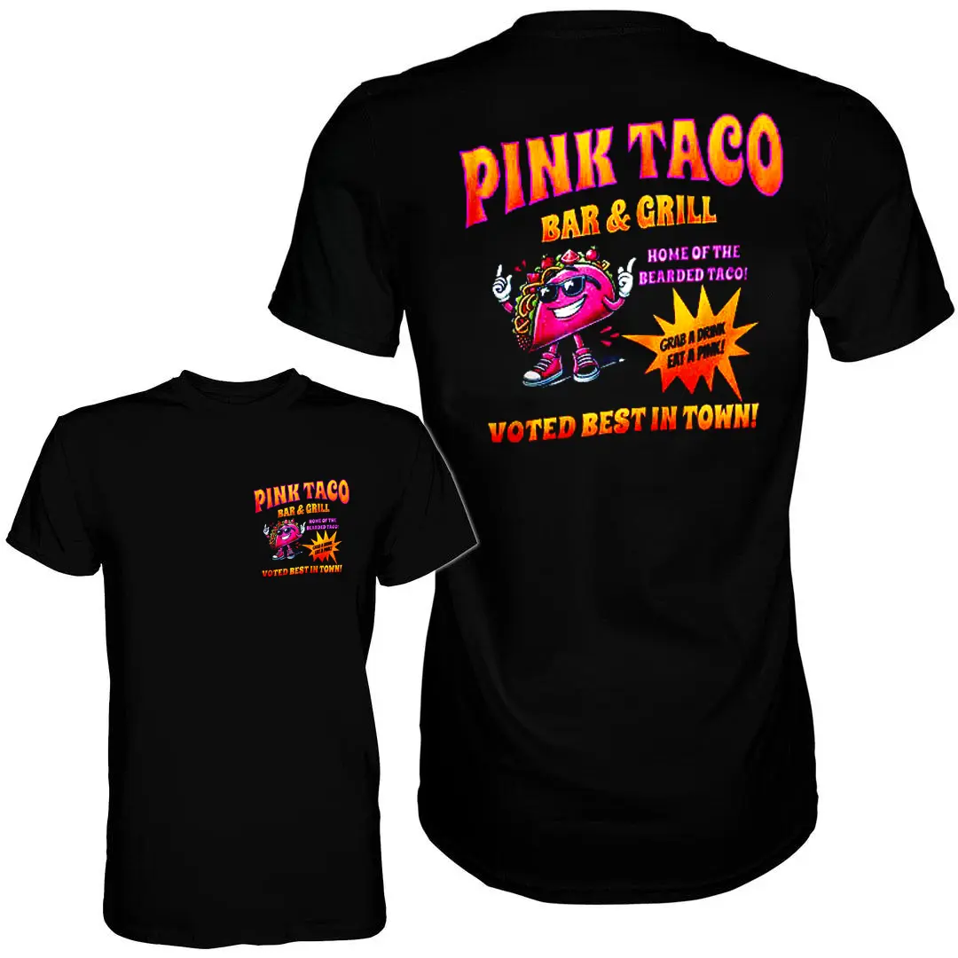 PINK TACO BAR AND GRILL Funny T-Shirt - Summer Wear 100% Cotton Tee for Men Made in USA Comfortable & Durable Design