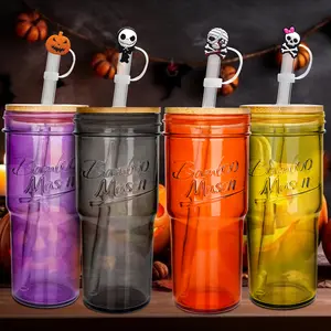 24oz Colorful Glass Cups with Lids and Straws,Travel Coffee Mug Iced Coffee/Smoothie/Tea Cup,Cute Tumbler ,Gifts for Women, Bamboo Silicone