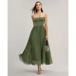 Green Sweetheart Neck Flowy Slip Maxi Dress