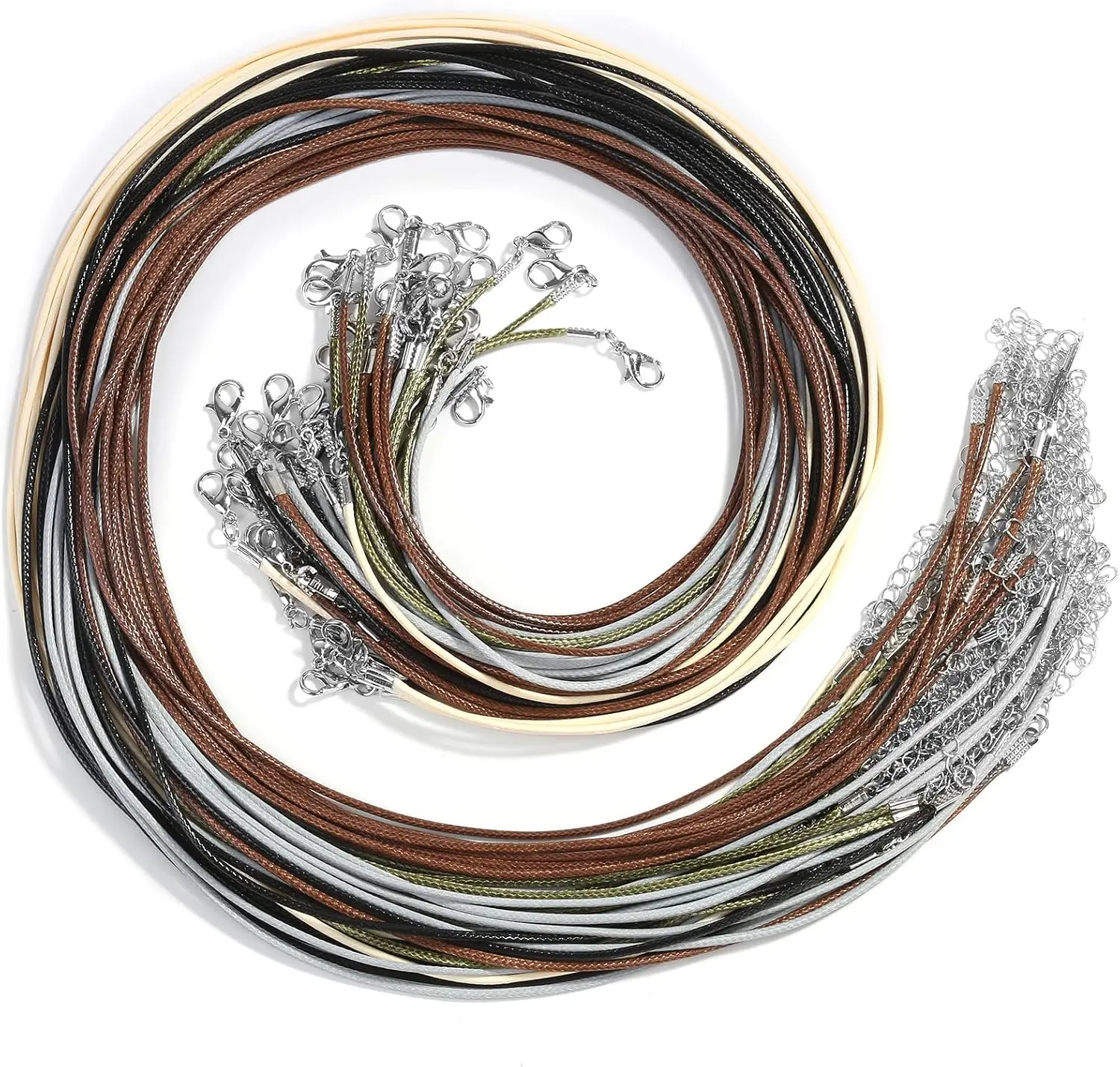 50Pcs 24-In Beaded Waxed Cotton Necklace Cords with Lockable Clasps, Unisex Bulk Beadable Beading Cords & Threads for Charms, Pendants, Jewelry Making Handcrafting Supplies