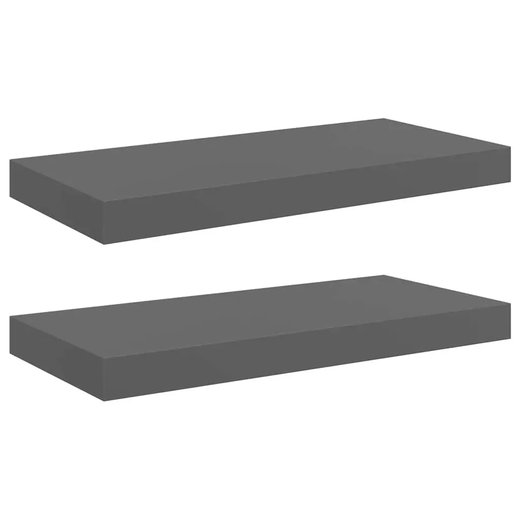 vidaXL Wall Shelves 2 Pcs, Floating Shelves, Display Shelves, Wall Mounted Shelves for Photo Frame Trophy Planter Pot, Modern, High Gloss Gray 323788