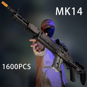 1600-Piece Building Block Gun Set, Mk14 Large Magnifying Glass Gun, Desktop Decoration Gift for Collectors & Hobbyists