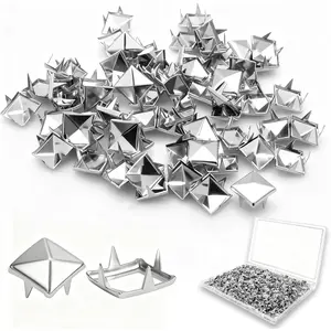 500PCS 10mm 4-Prong Square Spikes, Silver Metal Pyramid Studs for Crafts, Punk Style Rivets for Clothing Decoration, Leather Jacket, Bag, Dog Collar, Durable & Easy to Install