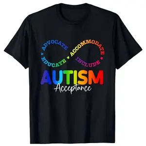 Unisex Comfy Short-Sleeve Cotton Tshirt - Autism Awareness Infinity Symbol Graphic, Advocacy/Acceptance Themed Print, Breathable Elastic Fabric, Regular Fit, Machine Washable, Casual Holiday Gift