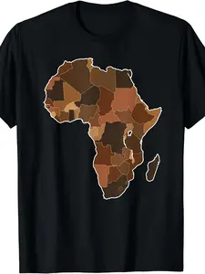 JOY Africa Complexions Map novelty Melanin Africa Map T-Shirt |   Same style for men and women  summer short-sleeved printed pure 220G Crew Neck Regular Fit All-season Vintage Style