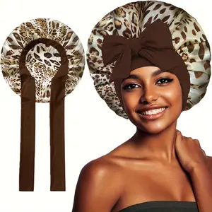 Falote Adjustable Satin Bonnet - Leopard Print Heatless Haircare Accessory, Elastic Sleeping Cap with Stay-On Smooth Inner Layer, Frizz Control Overnight Wear for Curly Hair
