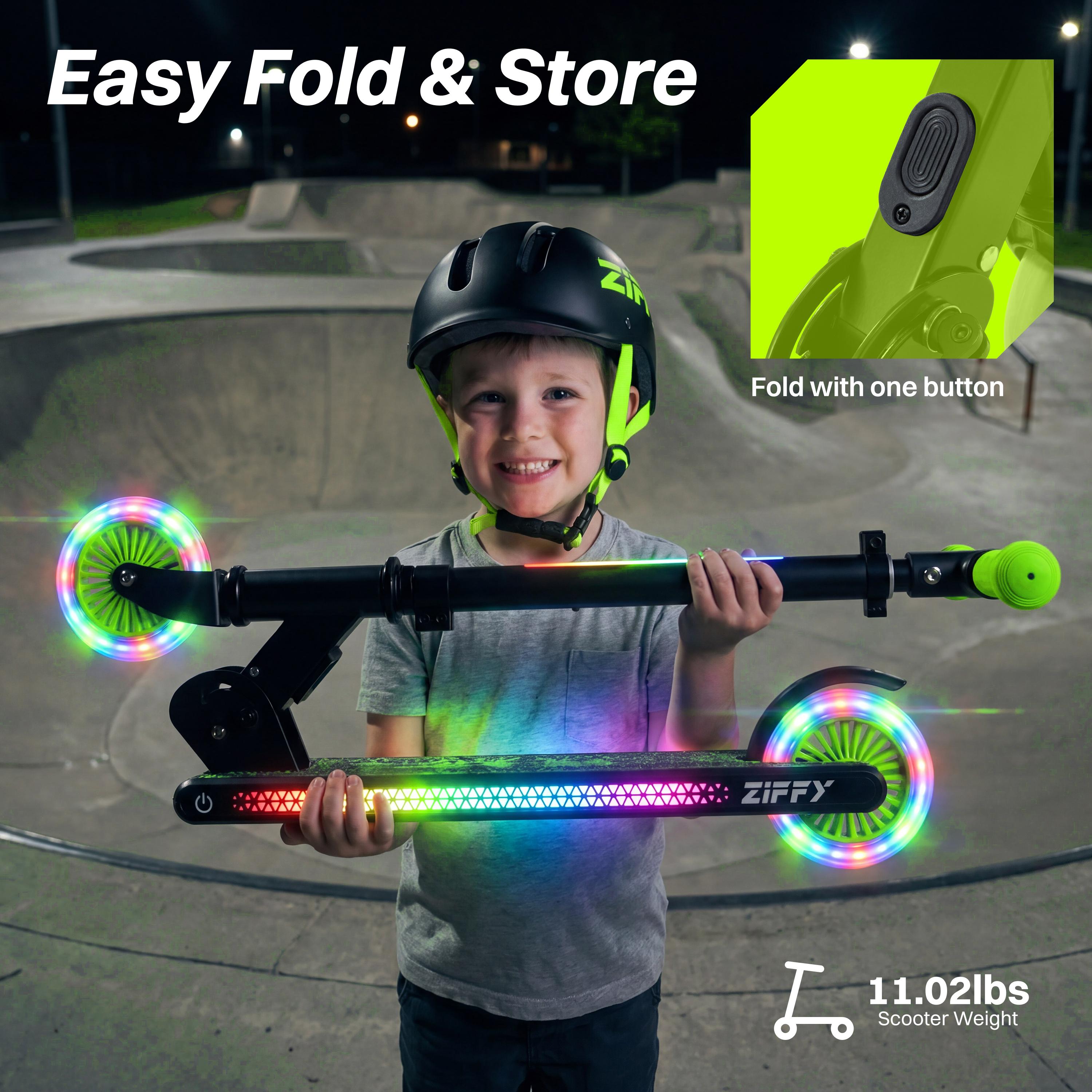 JOVA  Light Up Scooter for Kids 3-12, 2 Wheel Foldable Kids Kick Scooter, 3 Adjustable Height, ABEC-7 Bearing with 4'' PU Wheels, Rear Foot Brake, Gift for Boys& Girls, Pink/green (Up to 110lb)