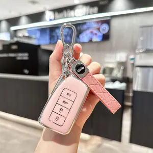 ACEBOY For Lexus Key Fob Cover With Leather Lanyard, Car Key Fob Case Compatible With Lexus RX ES GS LS NX RS GX LX RC LC Smart Key Protector Holder