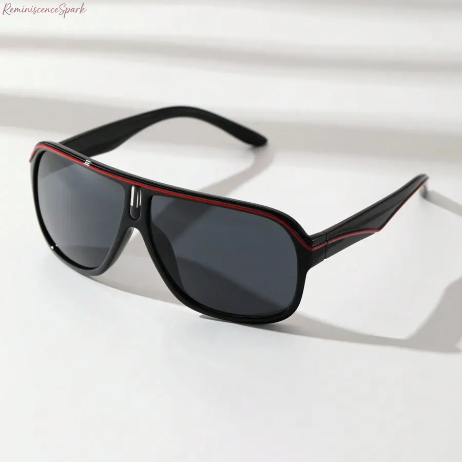 Men's Vintage Aviator Stylish Sunglasses - Retro PC Plastic Frame with Decorative Line, Lightweight Fit, Daily Casual to Outdoor Sports Eyewear, Wearable for Hours, Includes Strap & Gift Packaging