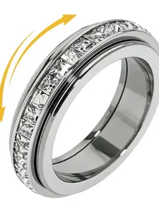 Unisex Rotatable Design Moissanite Ring, Titanium Steel Stress Relief Anxiety Ring, Size 6-11, Anti-Anxiety Jewelry, Comfortable Wear