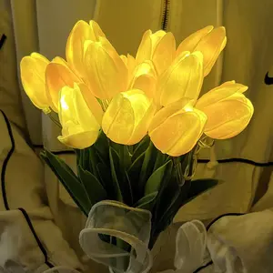 LED Tulip Night Light 10LEDs Artificial Flower Bouquet Lamp with Battery Box Power Supply (No Battery), Romantic Decor, Decorative Led Light, for Bedroom Dorm Home Wedding, Mother's Day Valentine Birthday Gift for Mom Girlfriend, Atmosphere Light