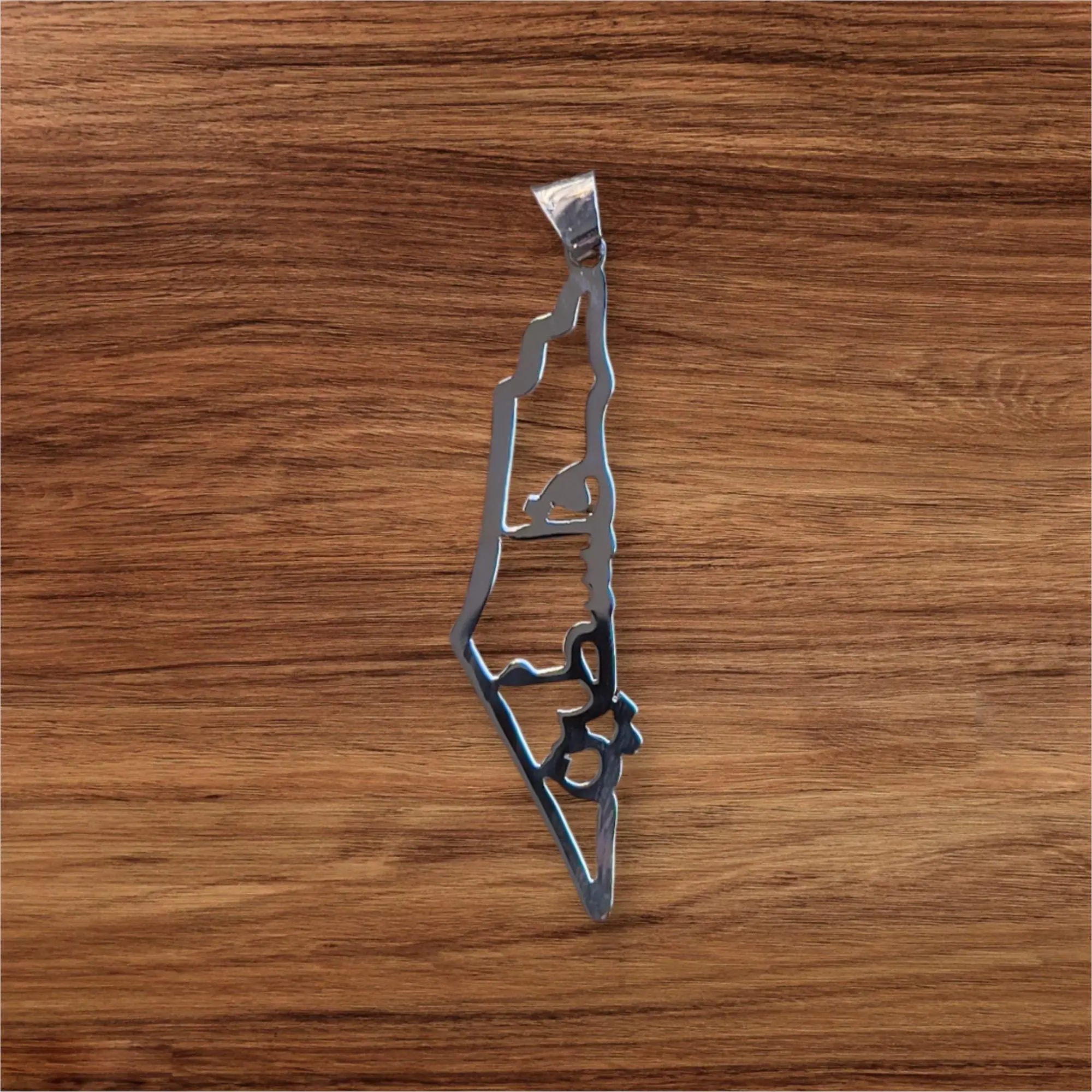 Palestinian Hand Crafted Silver Necklace Ornament Map Silver Engraved Palestine فلسطين in Arabic  1.5x0.5 in 925 Silver 2.8 g Hand Crafted