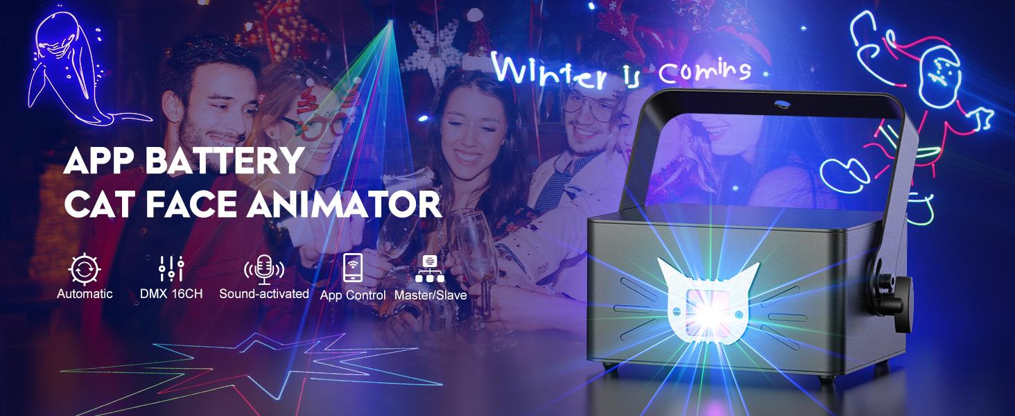 UKING Cat Face APP Battery Animation Light supports manual drawing text display custom programming auto sound DMX512 app control Ideal for parties KTV DJs stages bars Christmas Halloween