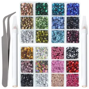 10000pcs Hotfix Rhinestones Flatback Glass Crystal 24 Mixed Color Rhinestone with Tweezers and Picking Pen for Crafts Clothes Nail Art
