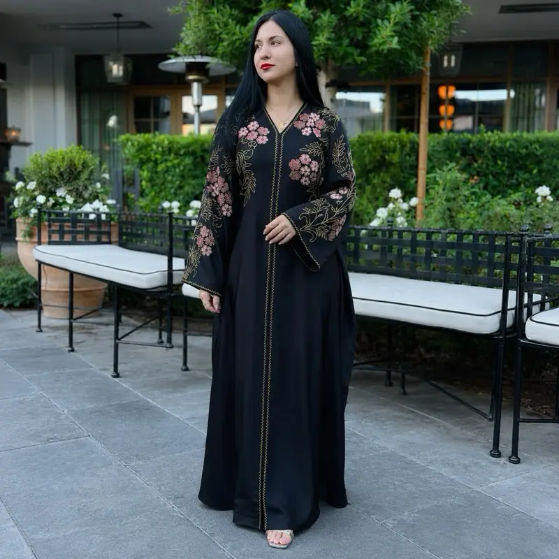 Butterfly Style Dubai Abaya - with Floral Embellishments and Sparkling Details