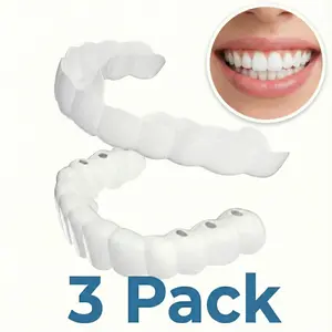 【3 Pack】Instant SnapOn Veneers 3 Pack Teeth Whitening Smile Cover Ceramic Temporary Comfortable Fit Reusable Moldable Confident Shine Party Essential for Men Women Photo Ready Upper Teeth Accessory Oral Stain Remover