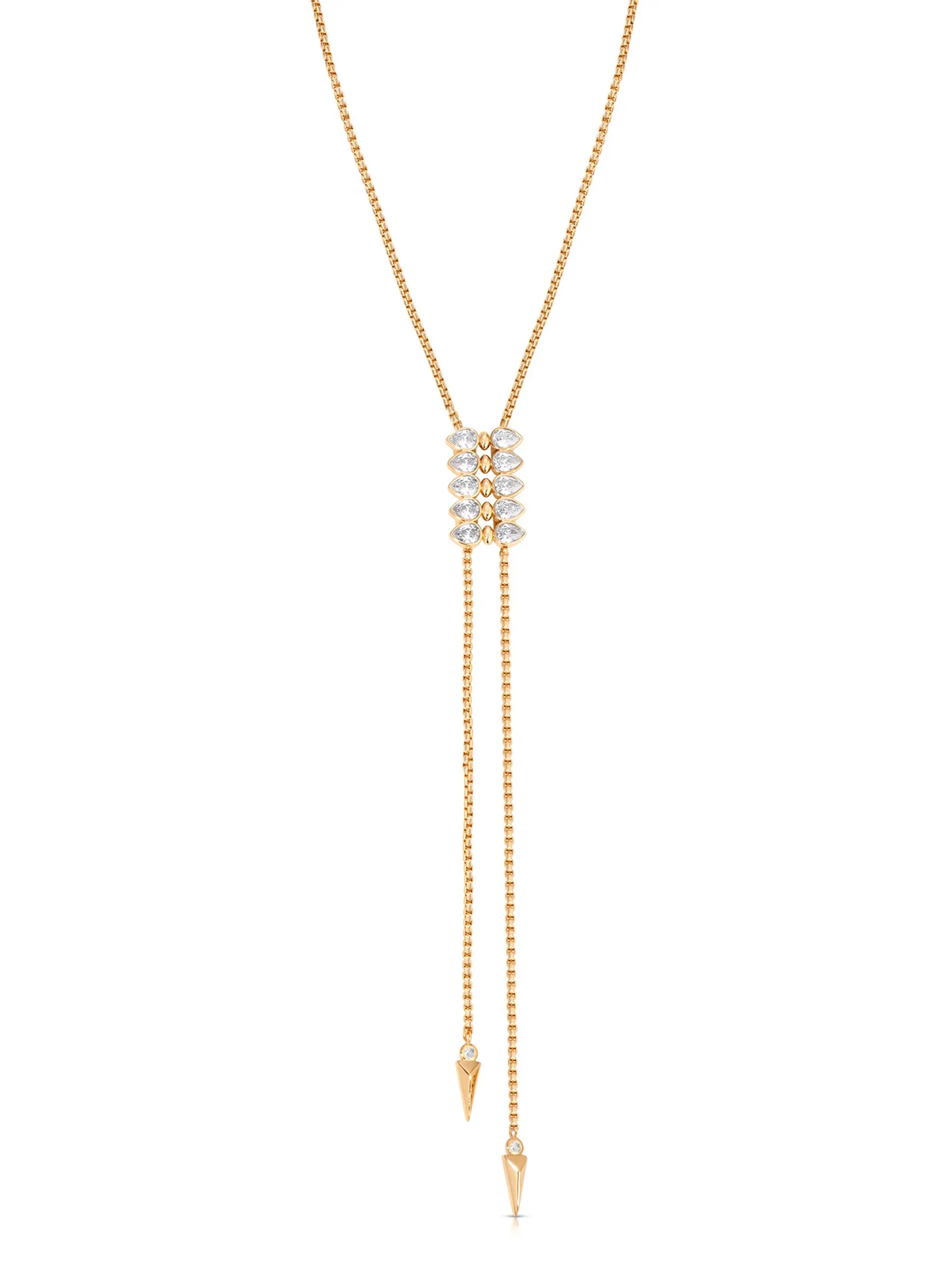 Ettika Crystalized Bolo Necklace 18k Gold Plated Brass with Cubic Zirconia Adjustable Length 31" Total Chain Jewelry Gold Pendant