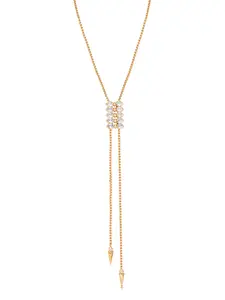 Ettika Crystalized Bolo Necklace 18k Gold Plated Brass with Cubic Zirconia Adjustable Length 31" Total Chain Jewelry Gold Pendant
