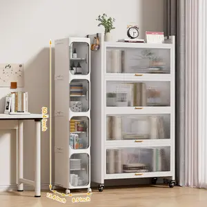 Black White Slim Storage Cabinet No Installation Foldable Movable With Wheels Magnetic Transparent Door Waterproof Dustproof Small Space Large Capacity Organizer 2  360