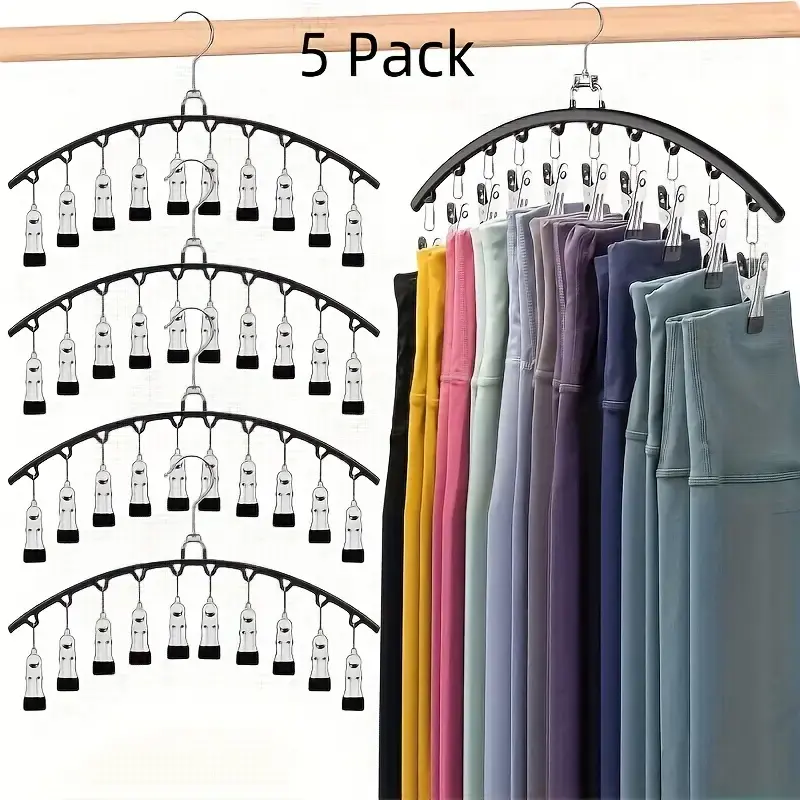5Pack Legging Organizer for Closet, Metal Yoga Pants multi Hangers 5 Pack with 10 Clips Holds 50 Leggings, Space Saving Hanging Closet Organizer w/Rubber Coated Closet Organizers and Storage
