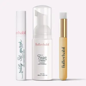 FlutterHabit Lash TLC Duo with Ready. Set. Nourish. Lash Conditioning Serum & Foam A Friend Foaming Lash Cleanser Lash Care Kit for Healthy Natural Lashes, Extensions & Cluster Lashes