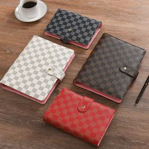 Checkered Leather A5 Size Faux Leather PlaidNotebook,Detachable Refillable Inner Pages,Multi-Functional Storage, ldealfor Work, SchoolLogs
