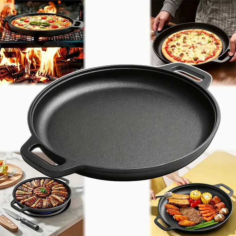 Pre-Seasoned Cast Iron Skillet | 11.02 Inch Round Grill Pan with Dual Large Loop Handles, Durable & Even-Heating, Suitable for Oven, Stovetop, Grill or Campfires, Ideal for Pizza Lovers, Kitchen Gadget Cookware