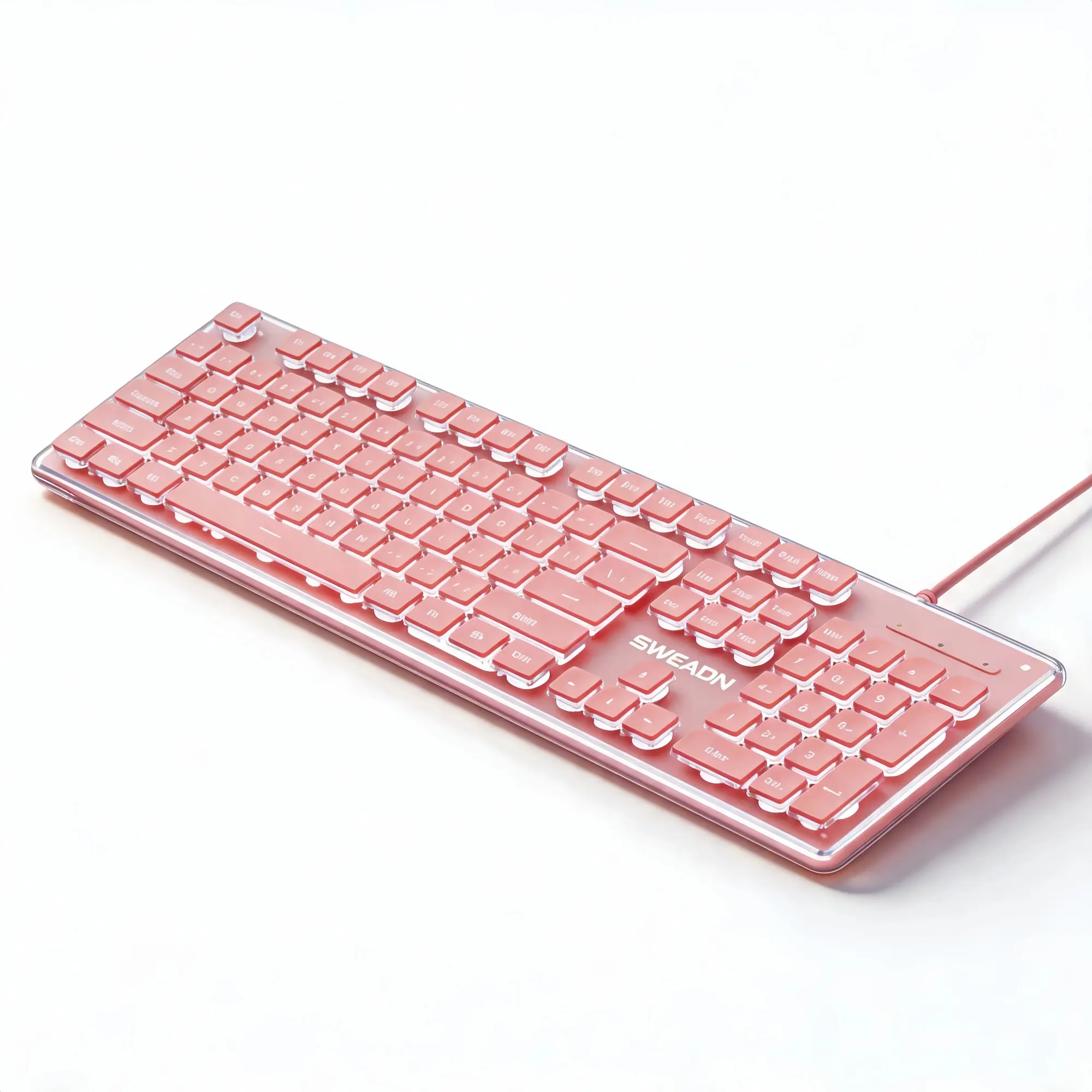 GX710S Pink Wired Backlit Keyboard, Full Size 104 Keys with Number Pad, Quiet USB Computer Keyboard for Study, Home Office & Casual Gaming, Cute Pink Desk Setup Keyboard with White LED Pudding Keycaps