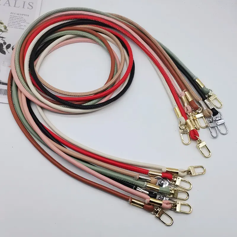 Slim Round Faux Leather Crossbody Bag Strap, Minimalist Replacement Purse Lanyard With Metal Clips, Multi Color Thin PU Shoulder Strap, Universal DIY Handbag & Phone Crossbody Accessory For Mini Bags