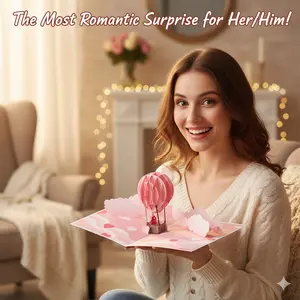 Romantic 3D Pop-Up Valentine's Day Card,Creative Hot Air Balloon Wedding Card with Envelope Perfect for Valentine's Day, Proposal, Wedding, Anniversary, Confession, Secret Crush & 100 Days Celebration