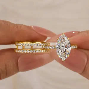 MAXINEJEWELRY 4.0ct Marquise Cut 5A Cubic Zirconia 2-Piece Engagement Ring Set, Women's CZ Insert Jewelry for Proposal, Wedding, Daily Wear, Engagement Rings Marquise
